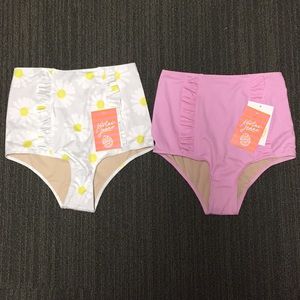2 NWT High Waisted Swim Bottoms Sunflower & Pink